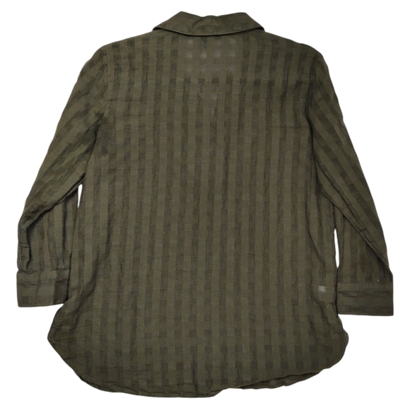 Ann Taylor Factory Olive Check V-Neck Collared Popover Size XS Cotton - Picture 2 of 8